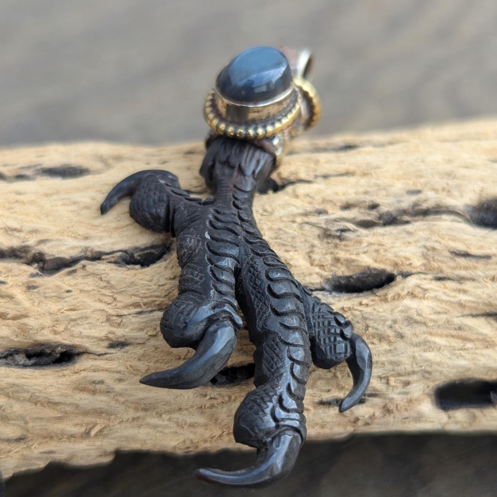 Labradorite Eagle Claw Pendant: Tibetan Silver Statement Jewelry PE 105