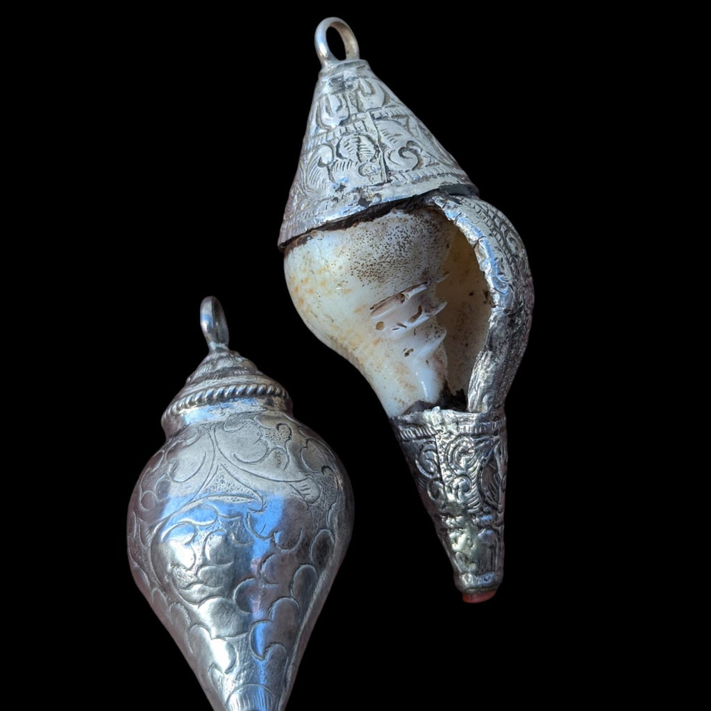 Tibetan Conch Shell Pendant: Handmade Buddhist Good Luck Charm