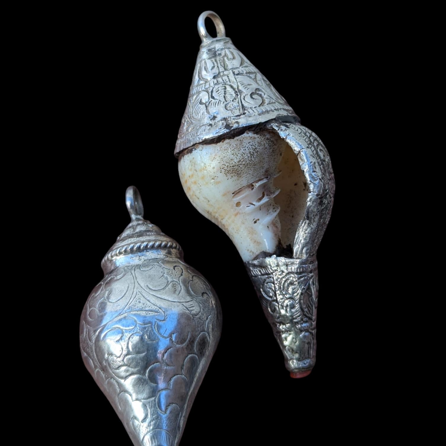 Tibetan Conch Shell Pendant: Handmade Buddhist Good Luck Charm