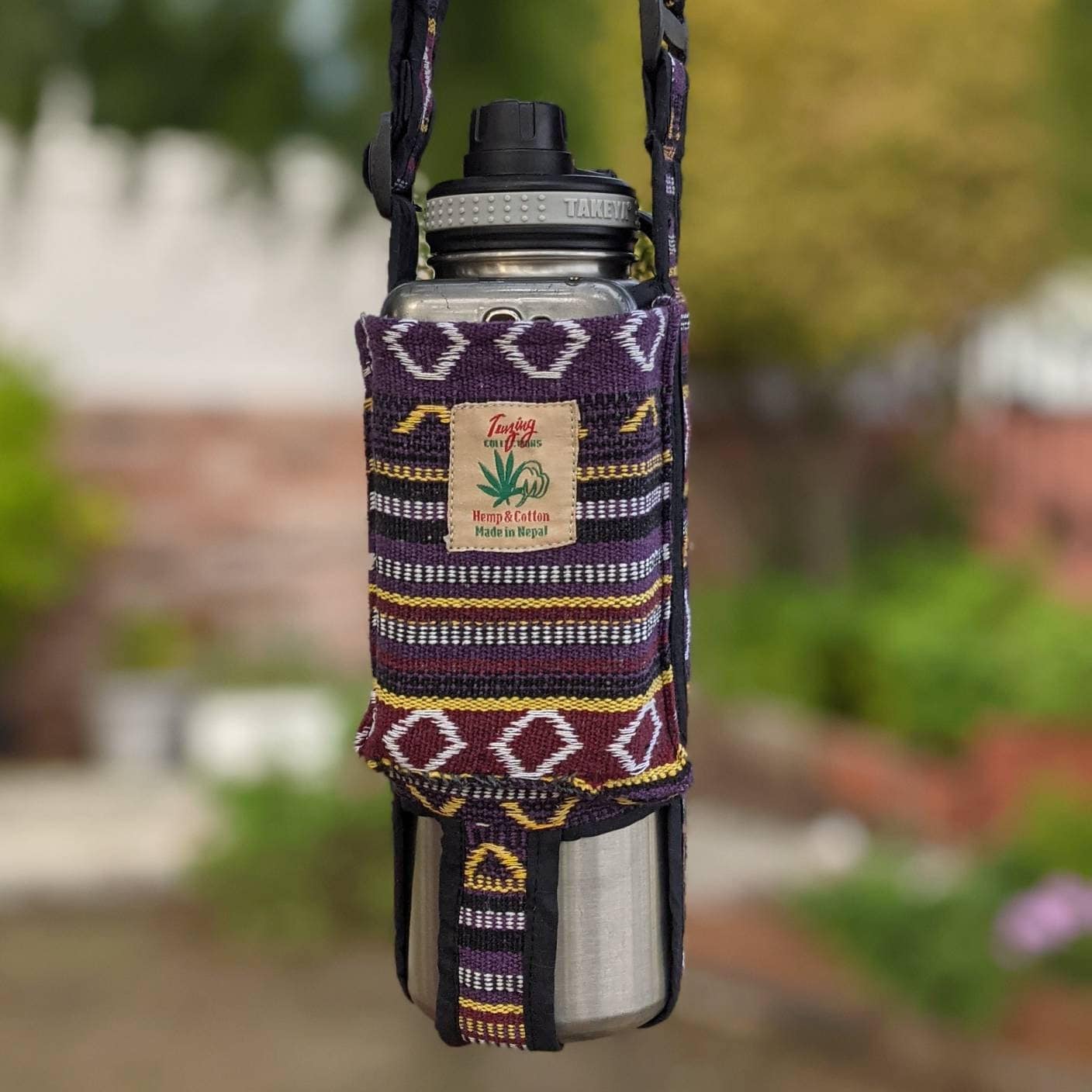 Hemp Cotton Water Bottle Carrier Bag with Phone Pocket