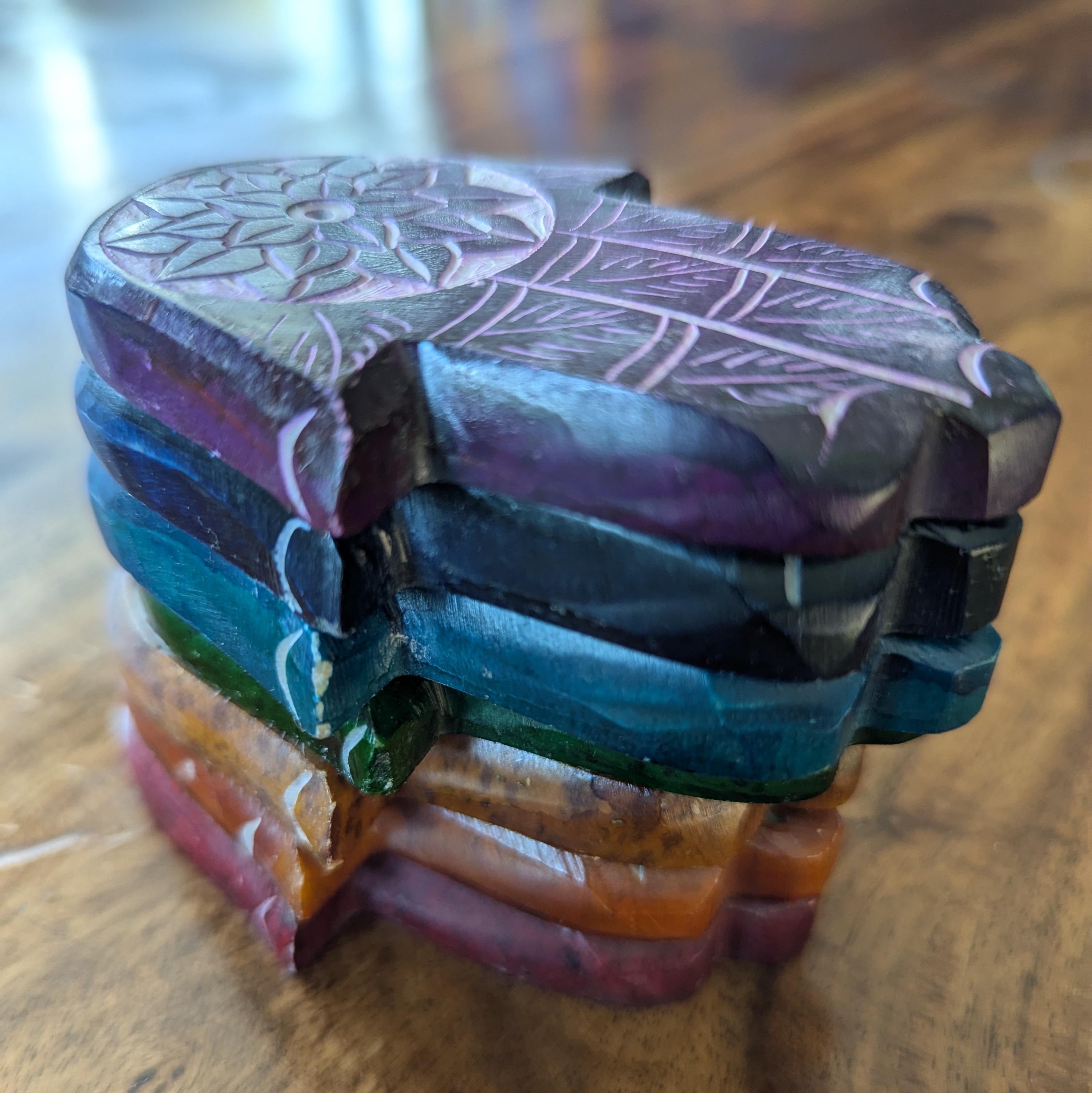 Chakra Hamsa Soapstone Incense Holder: Hand-Carved Protective Coaster