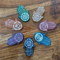 Chakra Hamsa Soapstone Incense Holder: Hand-Carved Protective Coaster