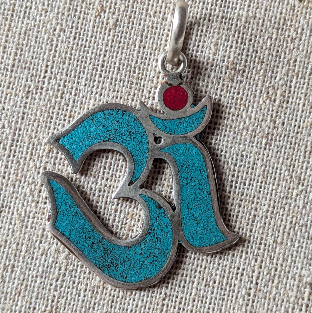 Tibetan Om Pendant: Turquoise, Lapis & Coral Healing Jewelry