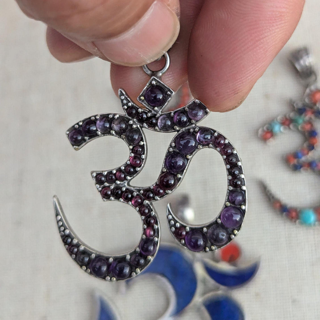 Handcrafted Om Pendant: Coral, Lapis & Turquoise Healing Jewelry