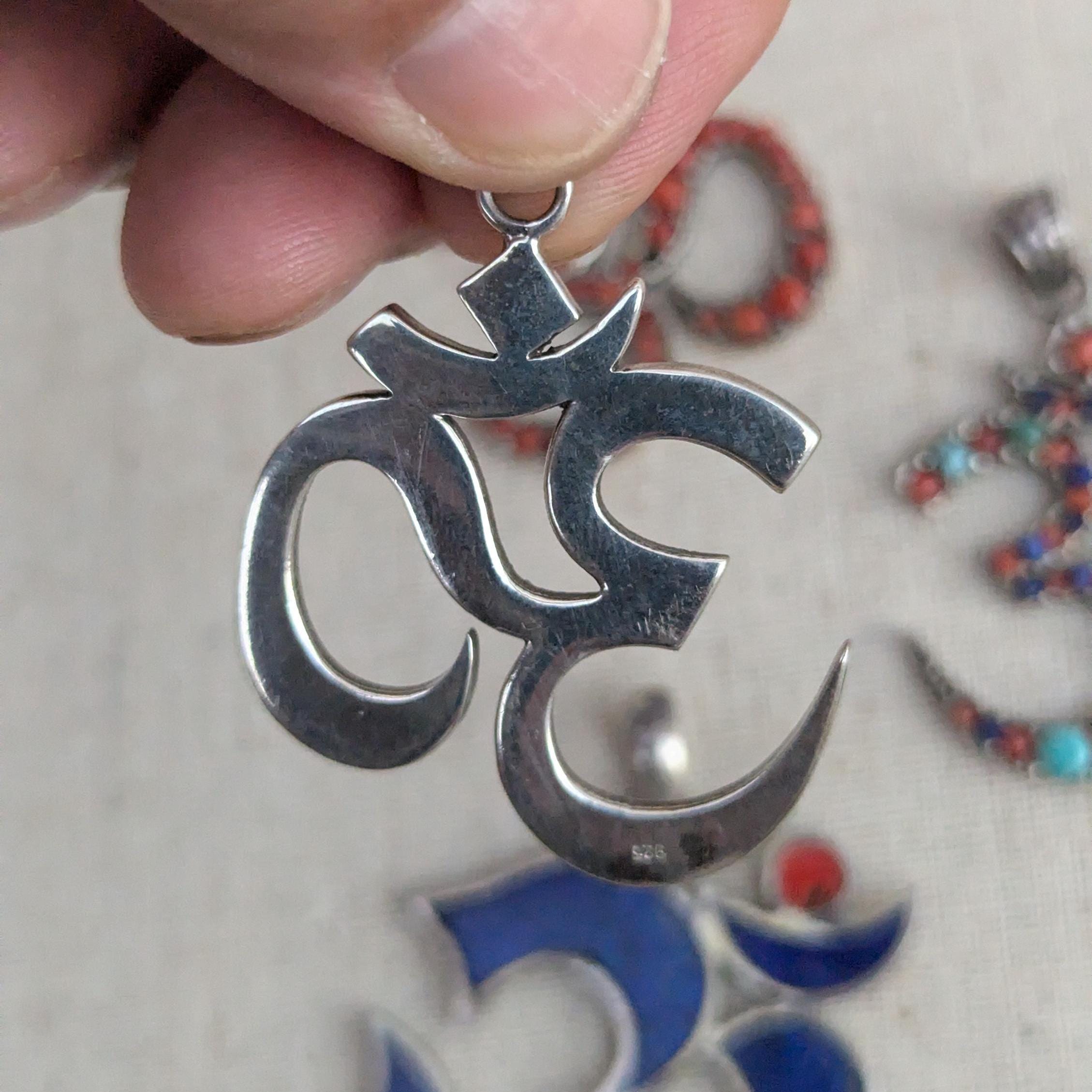 Handcrafted Om Pendant: Coral, Lapis & Turquoise Healing Jewelry