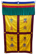 Embroidered Tibetan Door Curtain: Eight Auspicious Symbols, 42x72 Inches