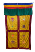 Embroidered Tibetan Door Curtain: 8 Auspicious Symbols, 42x72 Inches
