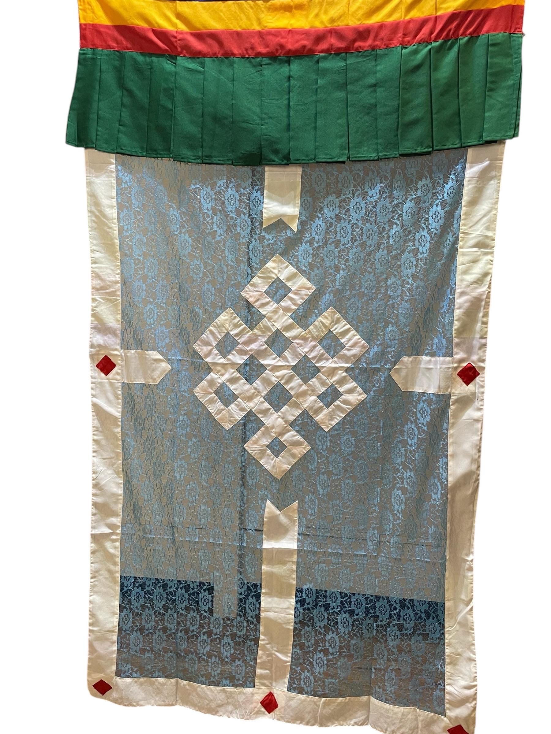 Tibetan Door Curtain: Auspicious Eternal Knot Silk Flag (3x6 ft)