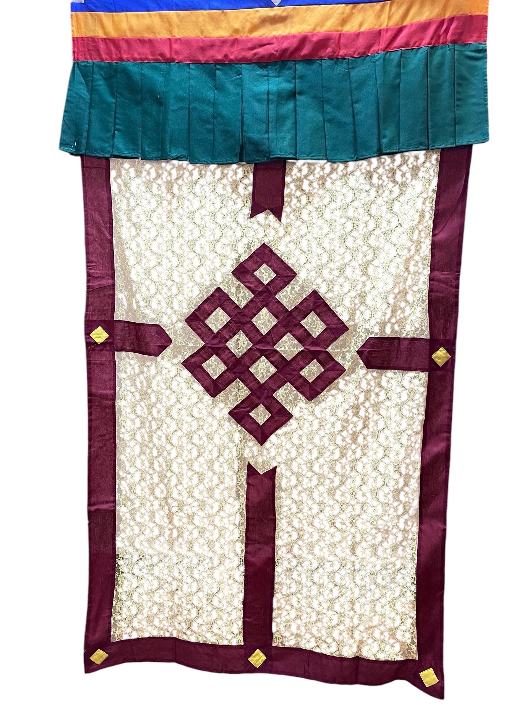 Tibetan Door Curtain: Auspicious Eternal Knot Silk Flag (3x6 ft)
