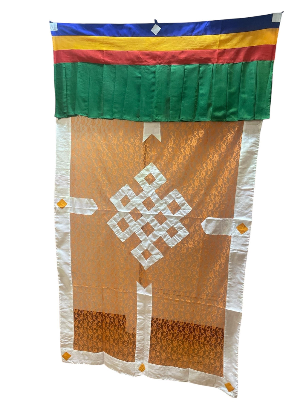 Tibetan Door Curtain: Auspicious Eternal Knot Silk Flag (3x6 ft)