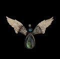 Labradorite Eagle Wing Pendant: Tibetan Silver Gemstone Jewelry PE101