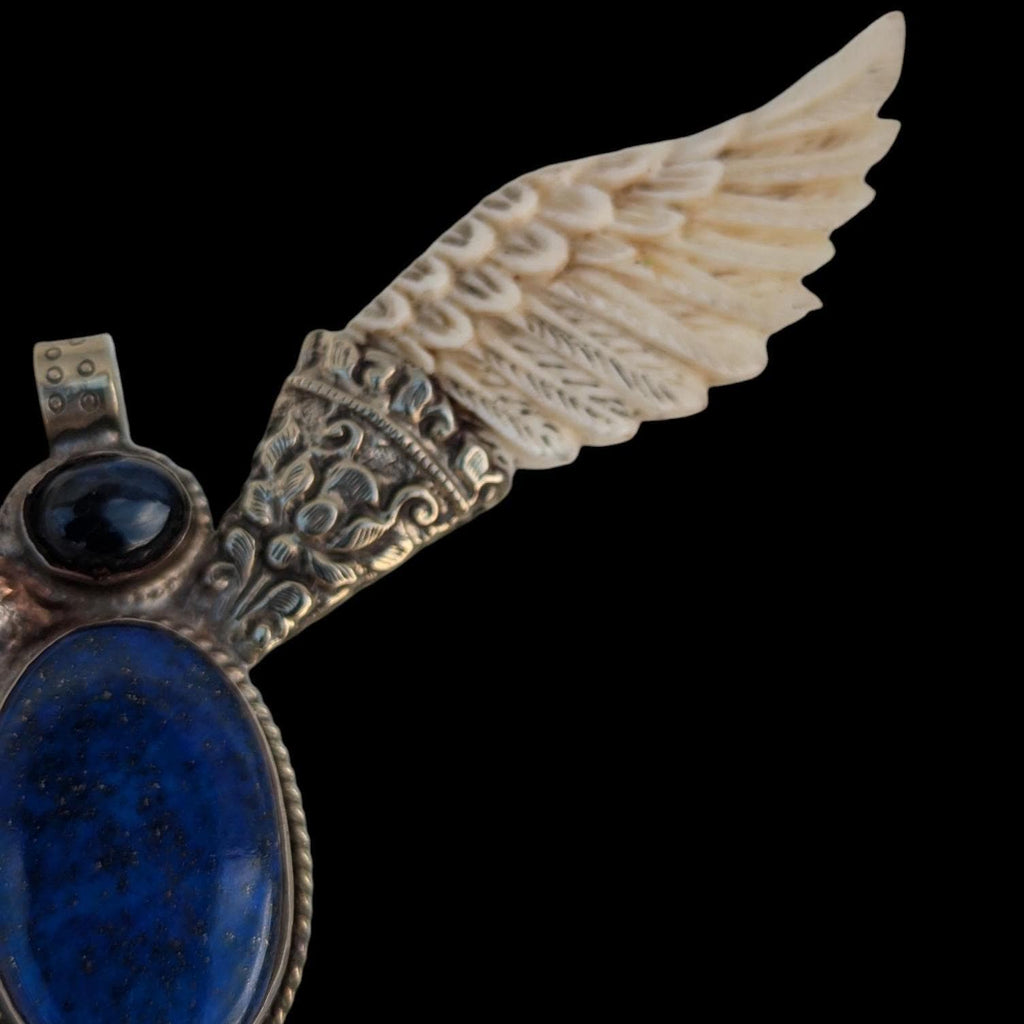 Lapis Lazuli Eagle Pendant: Tibetan Silver Gemstone Jewelry PE102