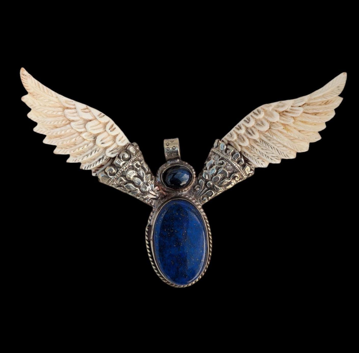 Lapis Lazuli Eagle Pendant: Tibetan Silver Gemstone Jewelry PE102