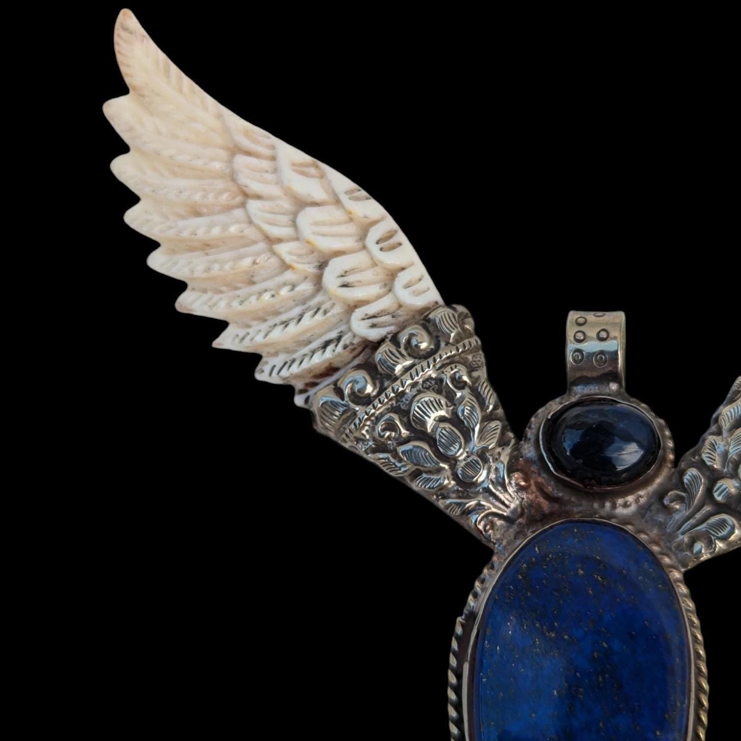 Lapis Lazuli Eagle Pendant: Tibetan Silver Gemstone Jewelry PE102