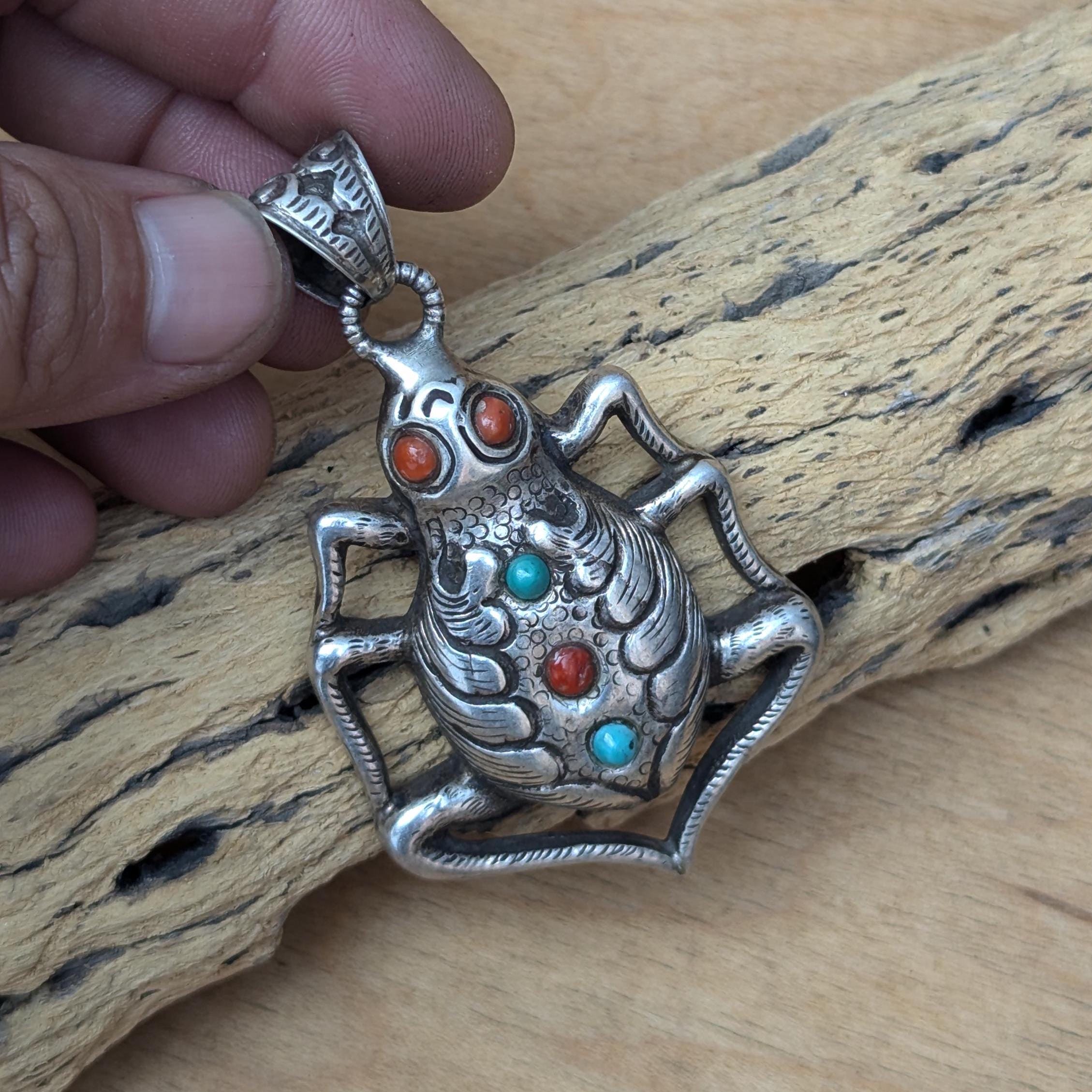 Tibetan Silver Lice Pendant: Ancient Design, Rare Bug Amulet