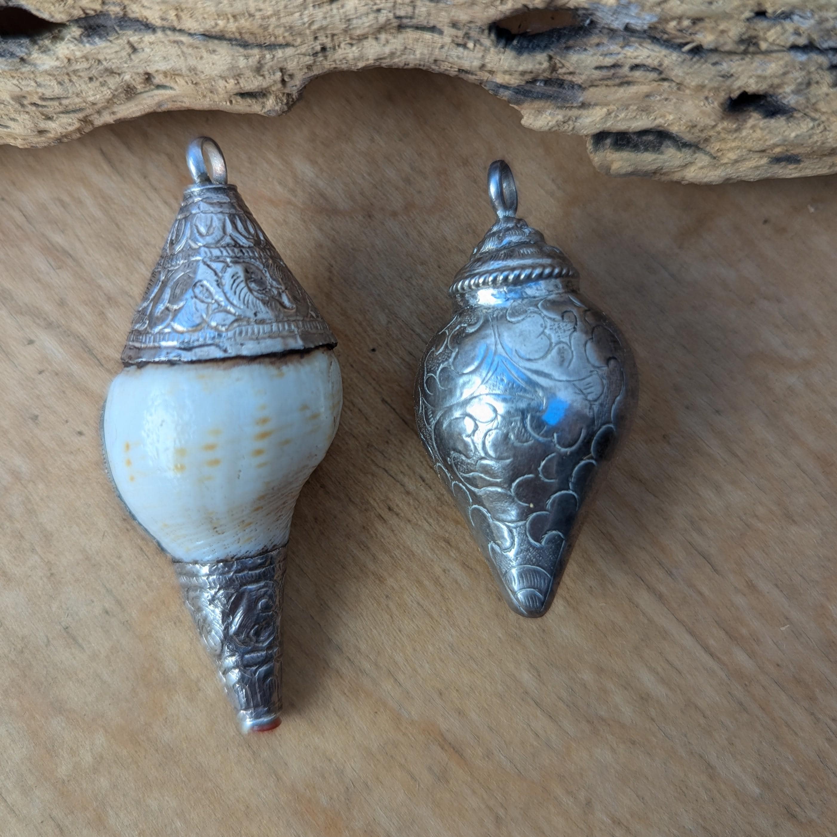 Tibetan Conch Shell Pendant: Handmade Buddhist Good Luck Charm