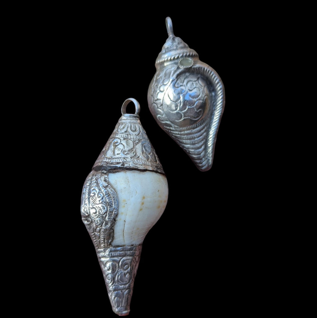 Tibetan Conch Shell Pendant: Handmade Buddhist Good Luck Charm