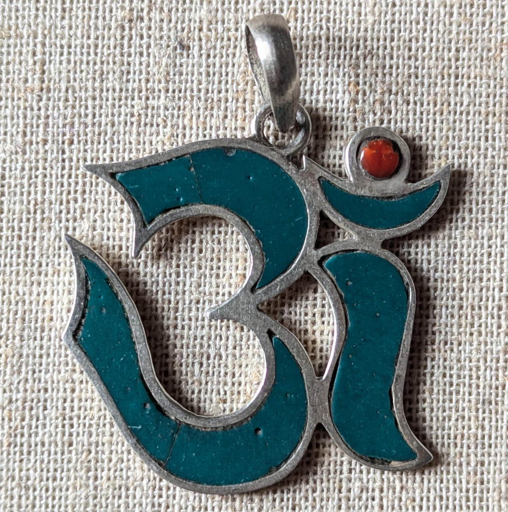 Tibetan Om Pendant: Turquoise, Lapis & Coral Healing Jewelry