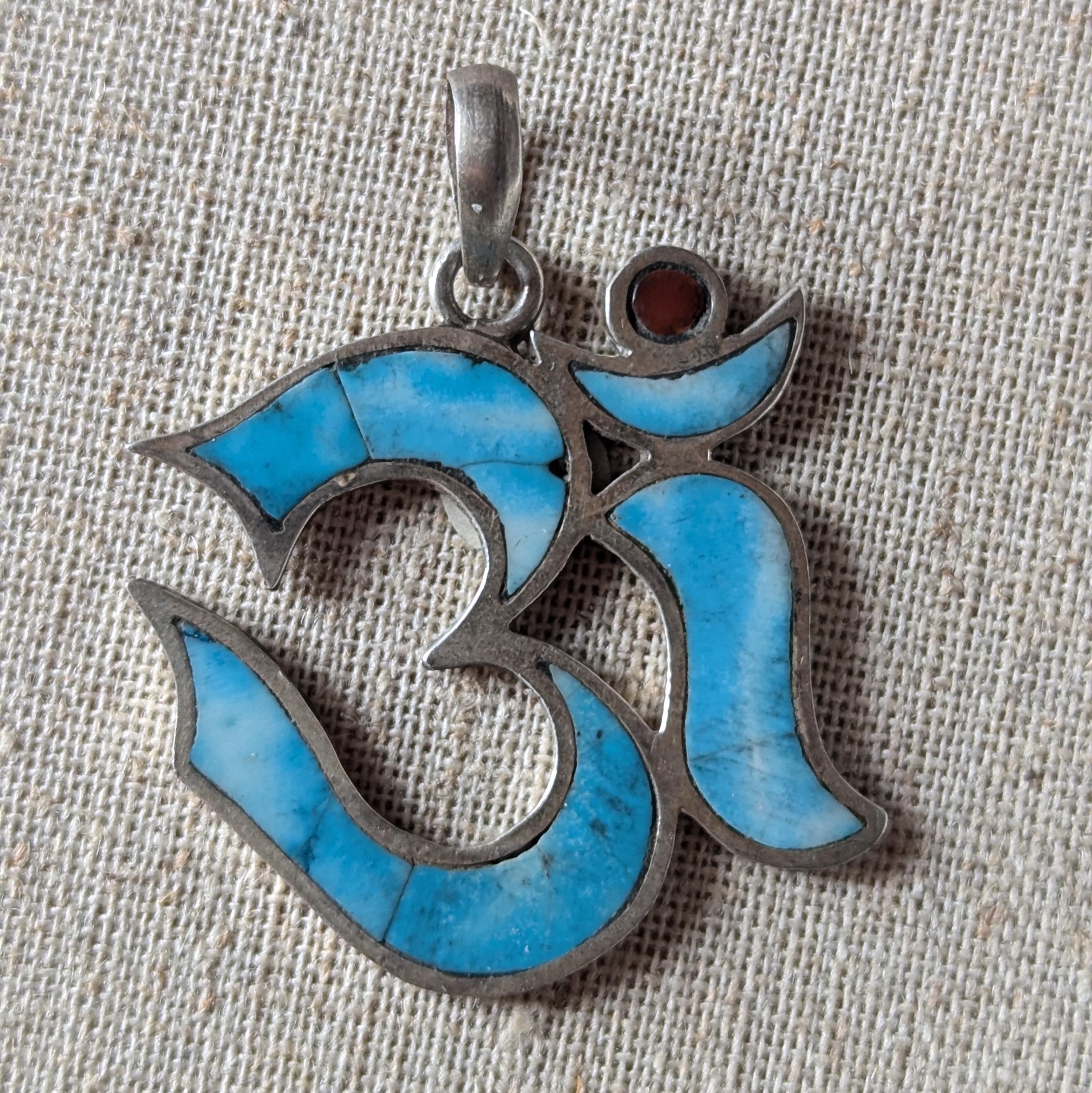 Tibetan Om Pendant: Turquoise, Lapis & Coral Healing Jewelry