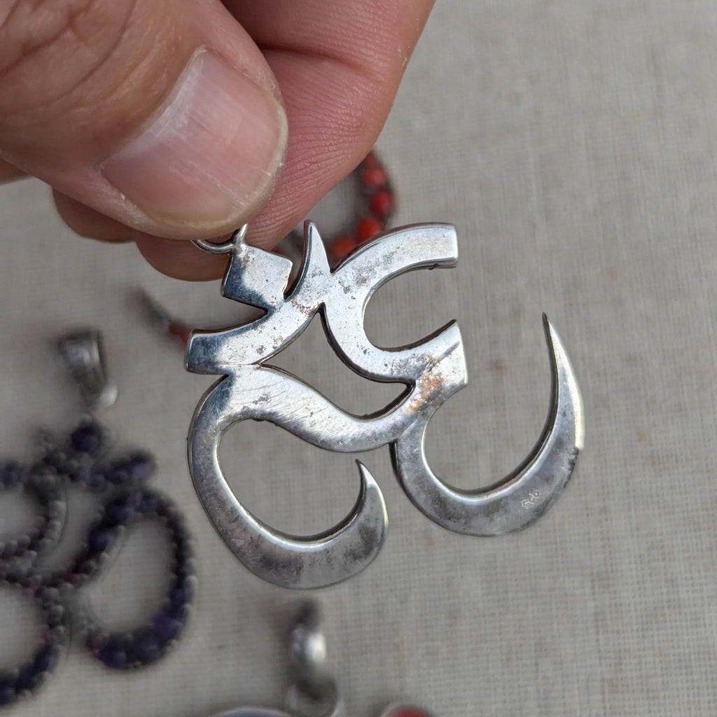 Handcrafted Om Pendant: Coral, Lapis & Turquoise Healing Jewelry