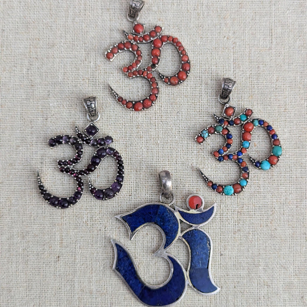 Handcrafted Om Pendant: Coral, Lapis & Turquoise Healing Jewelry