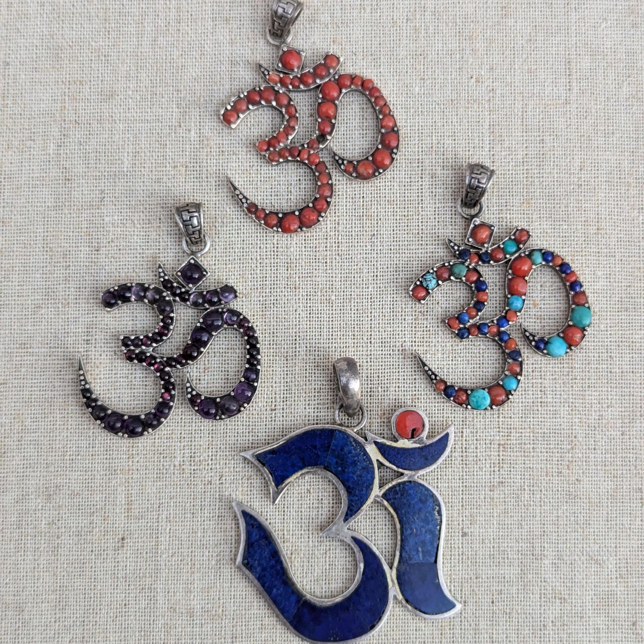 Handcrafted Om Pendant: Coral, Lapis & Turquoise Healing Jewelry