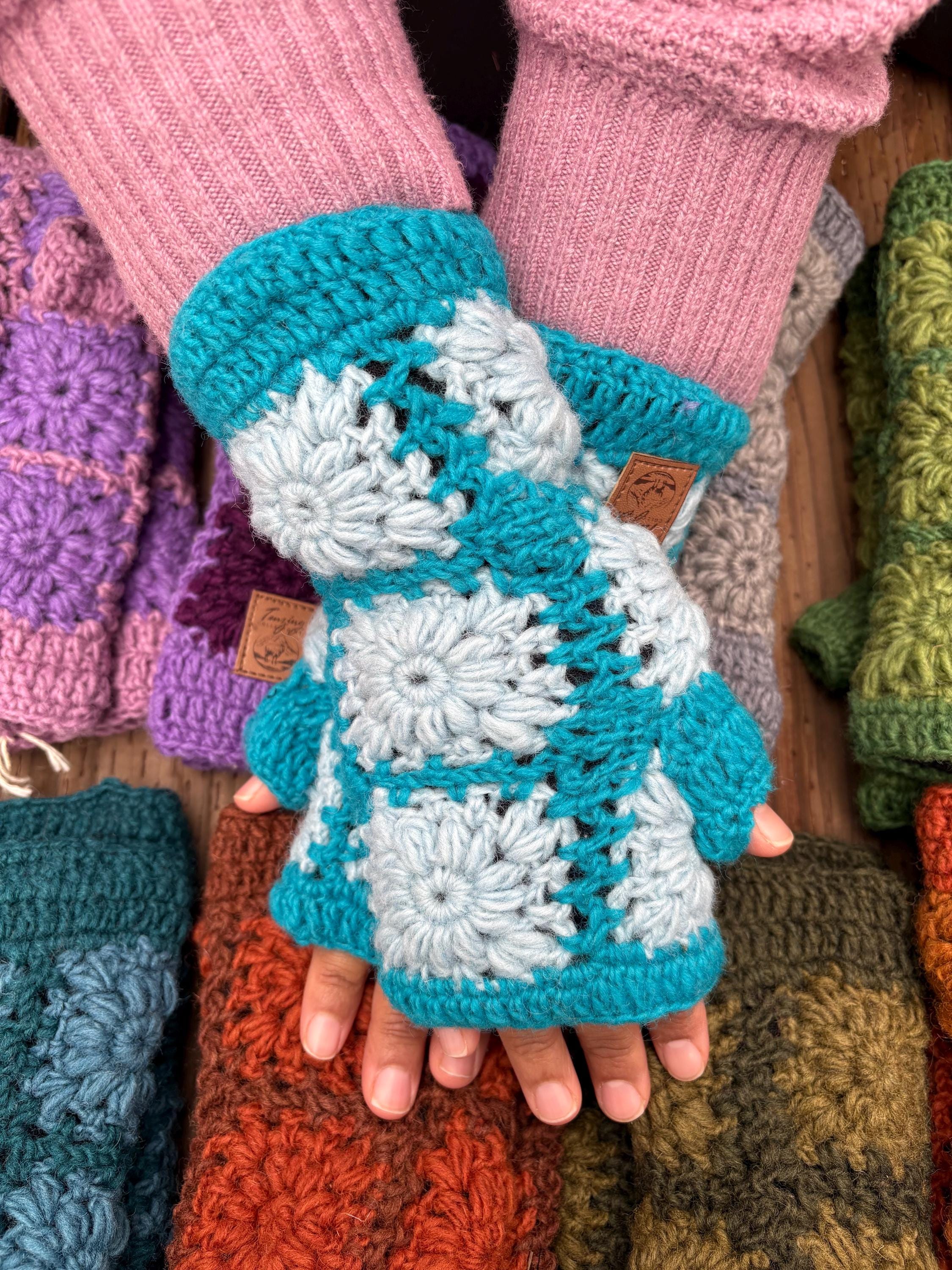 Handmade Wool Fingerless Gloves: Crochet Knit Fleece Lined Wrist Warmers