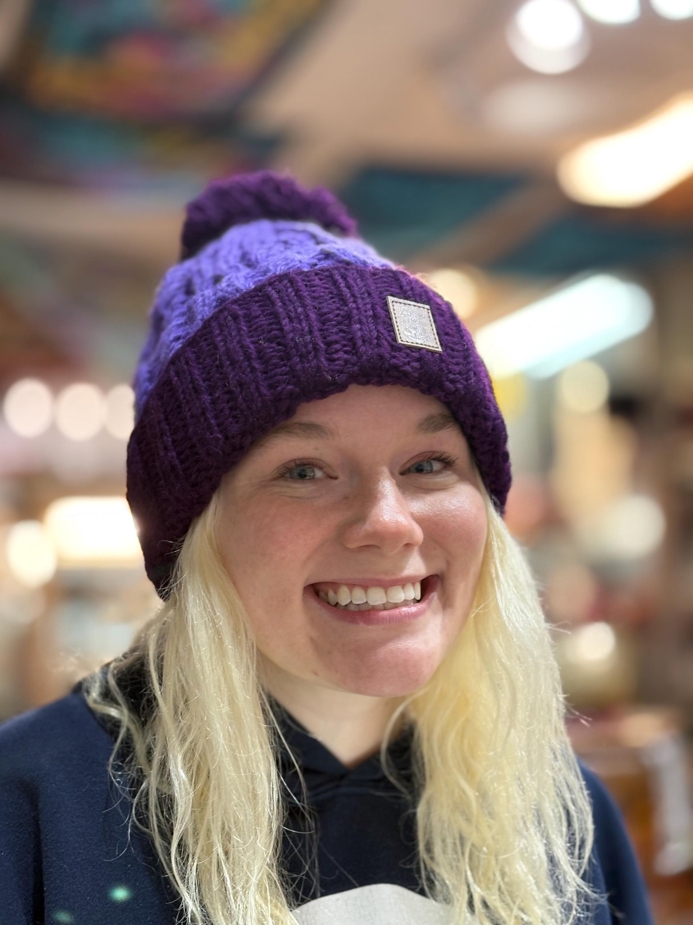 Hand-Knitted Wool Pompom Beanie: Fair Trade Fleece-Lined Winter Hat