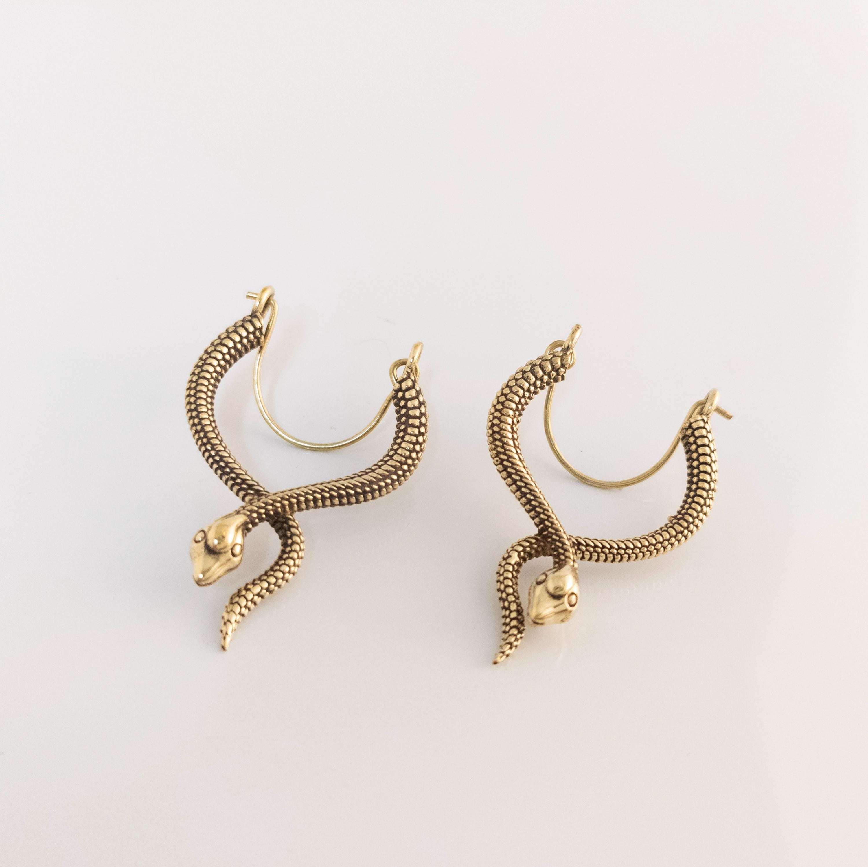 Boho Brass Snake Hoop Earrings, Statement Jewelry