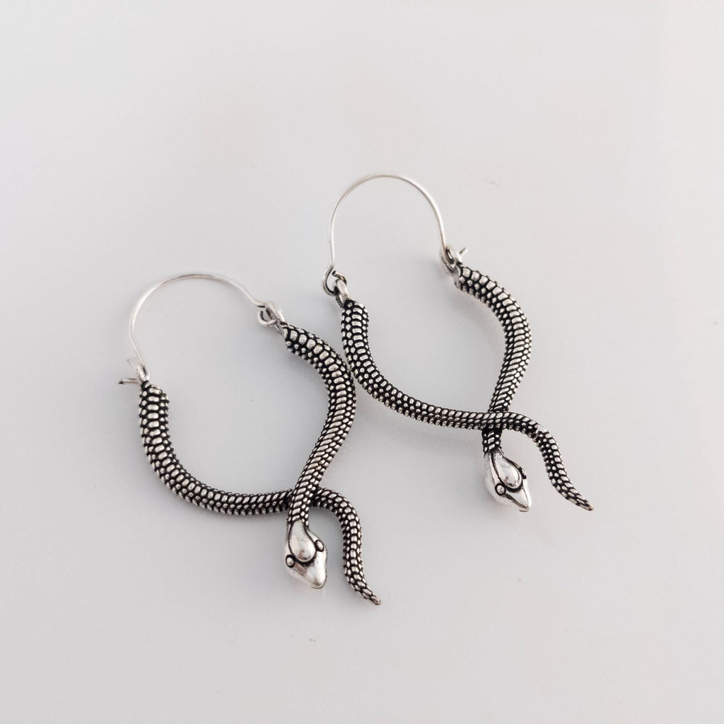 Boho Brass Snake Hoop Earrings, Statement Jewelry