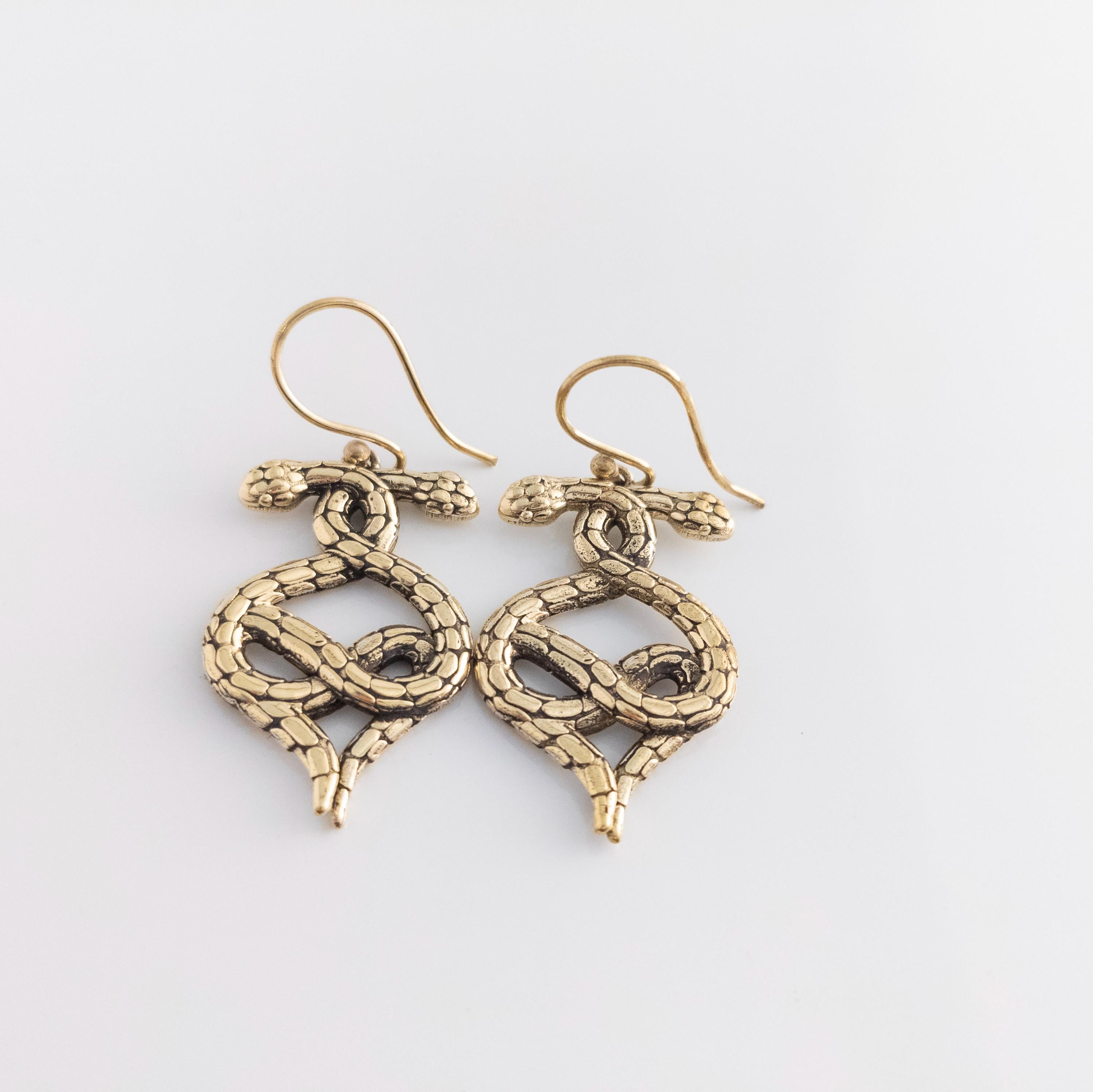 Bohemian Brass Snake Earrings, Handmade Statement Jewelry