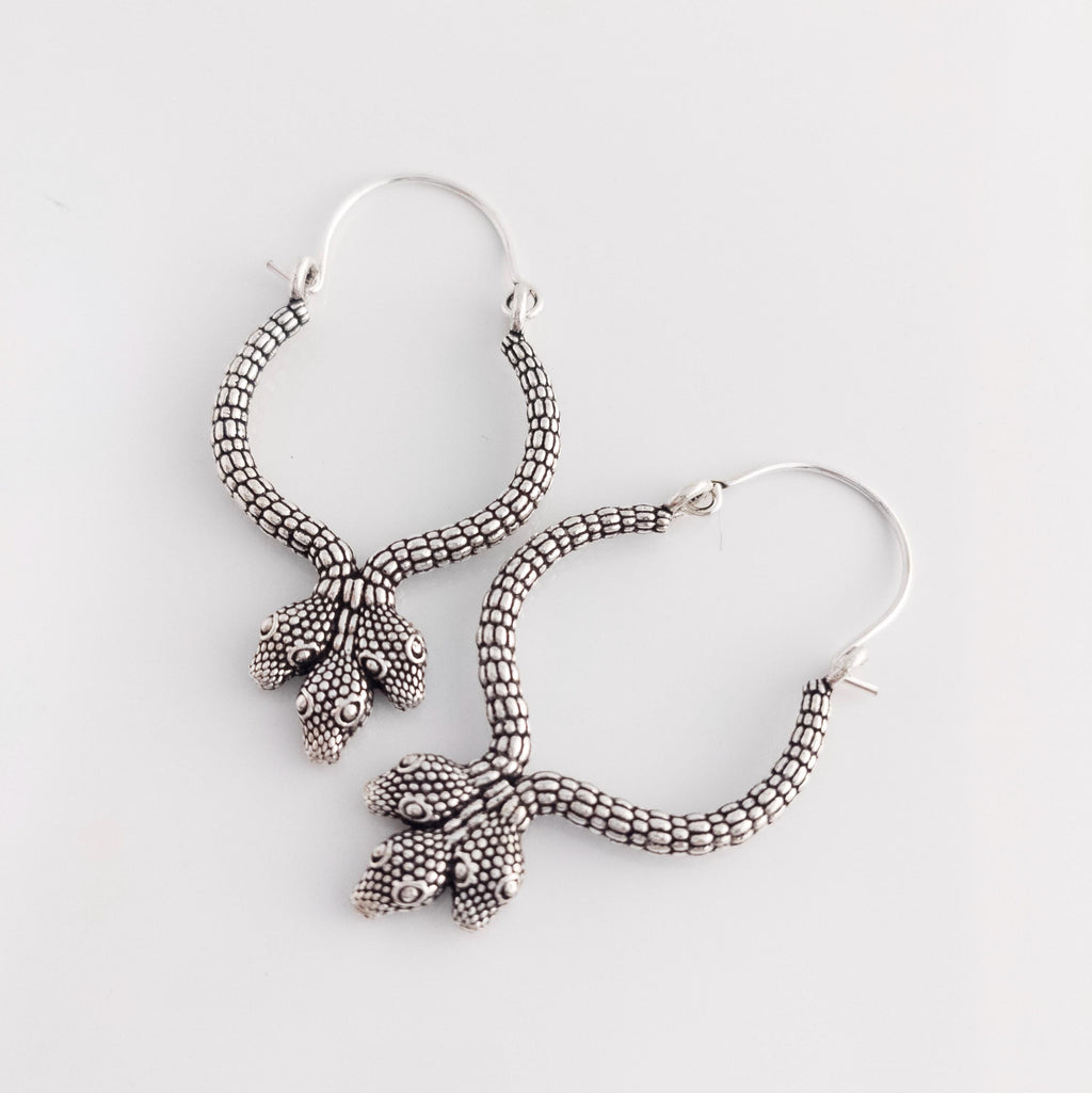 Handmade Brass Snake Hoop Earrings, Bohemian Statement Jewelry