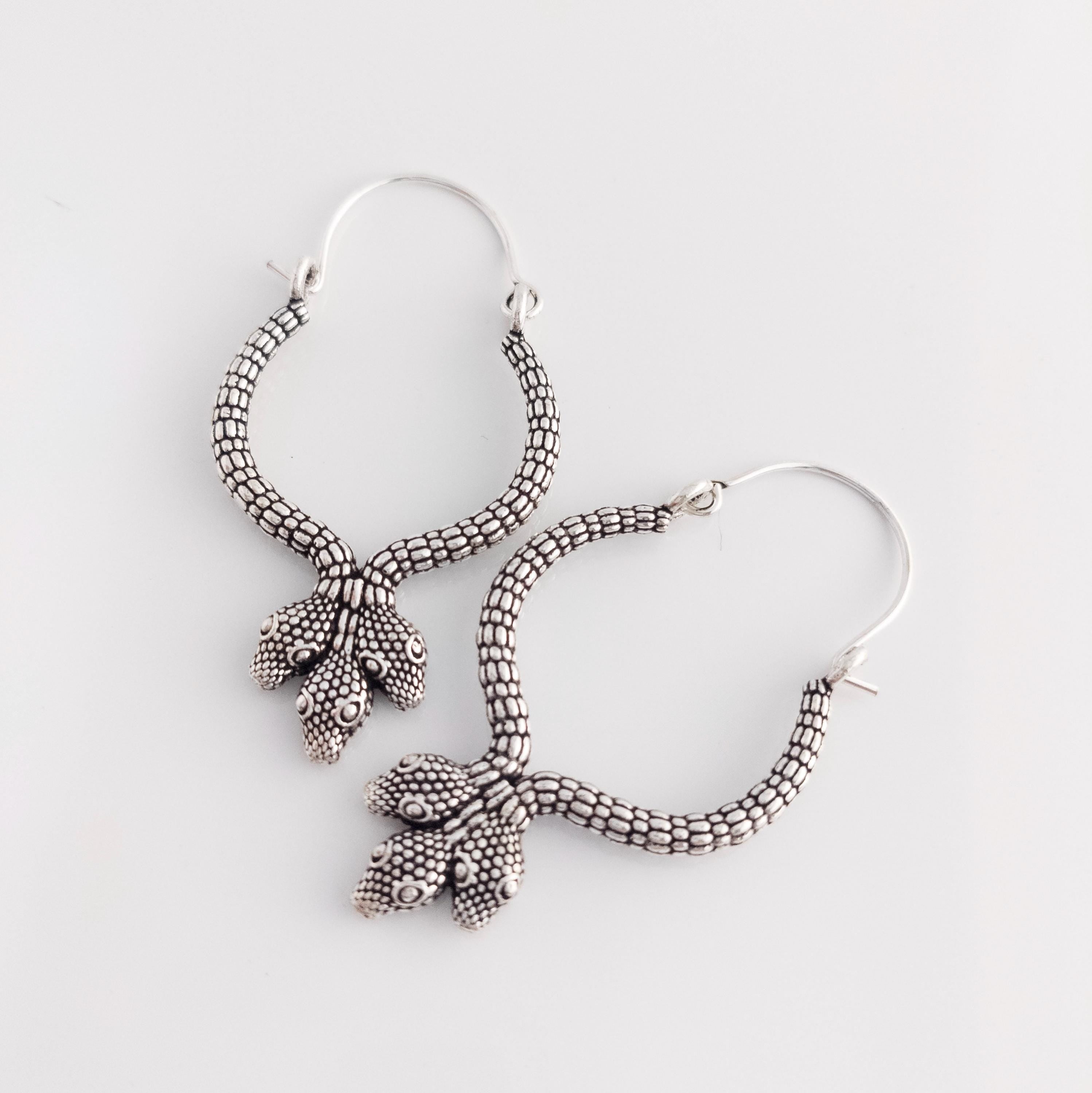 Handmade Brass Snake Hoop Earrings, Bohemian Statement Jewelry