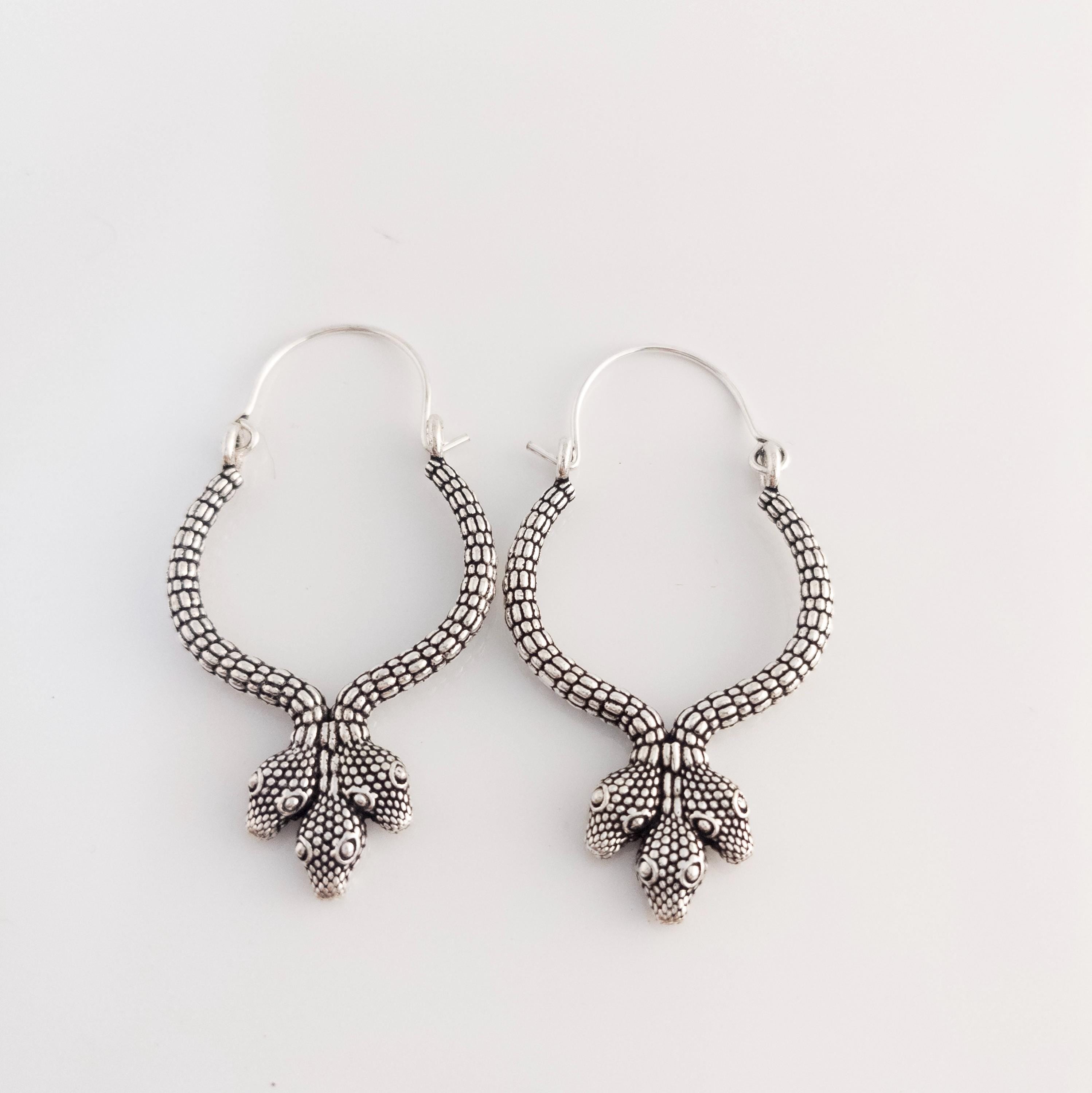 Handmade Brass Snake Hoop Earrings, Bohemian Statement Jewelry