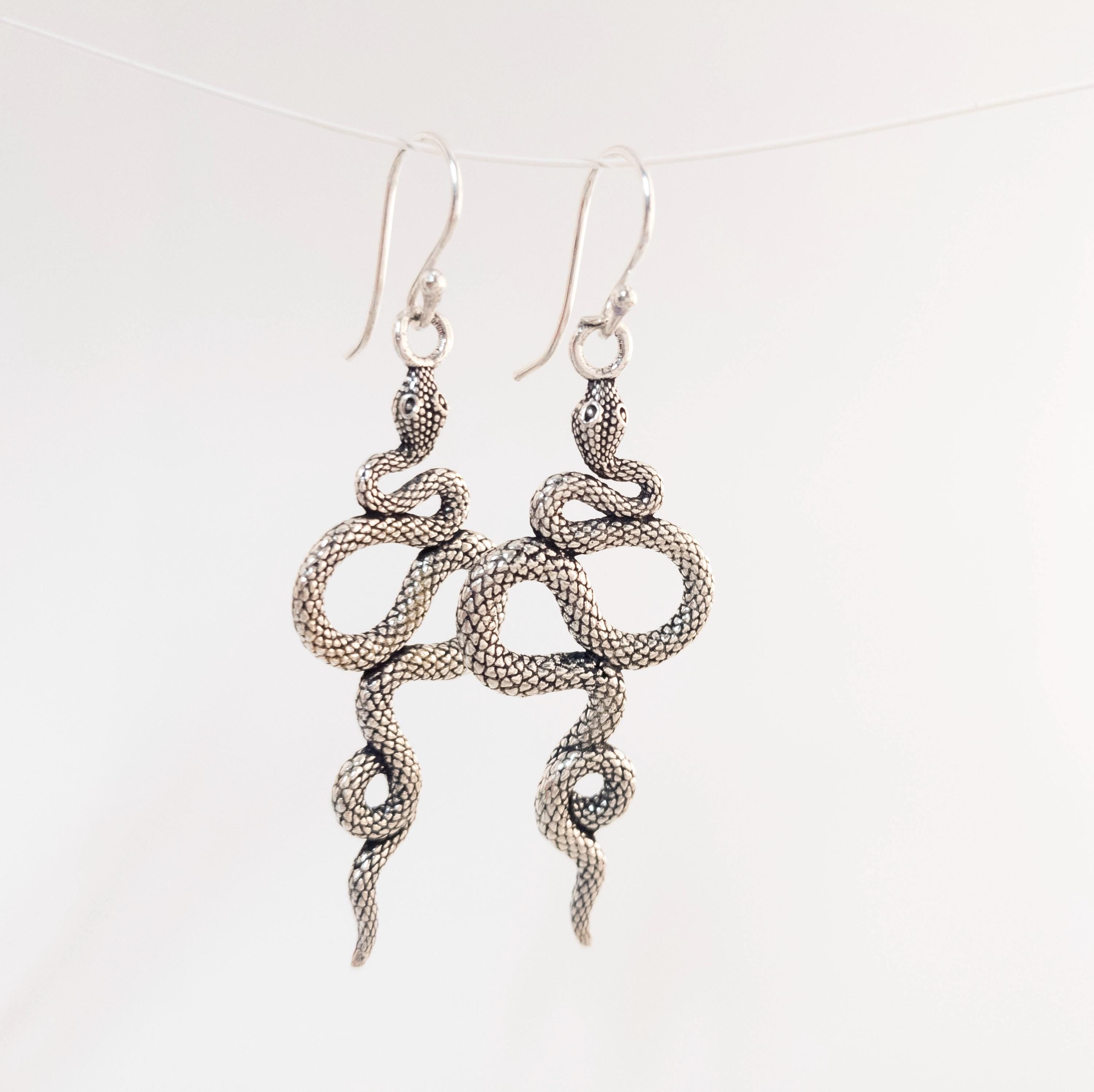 Brass Snake Dangle Earrings, Bohemian Jewelry