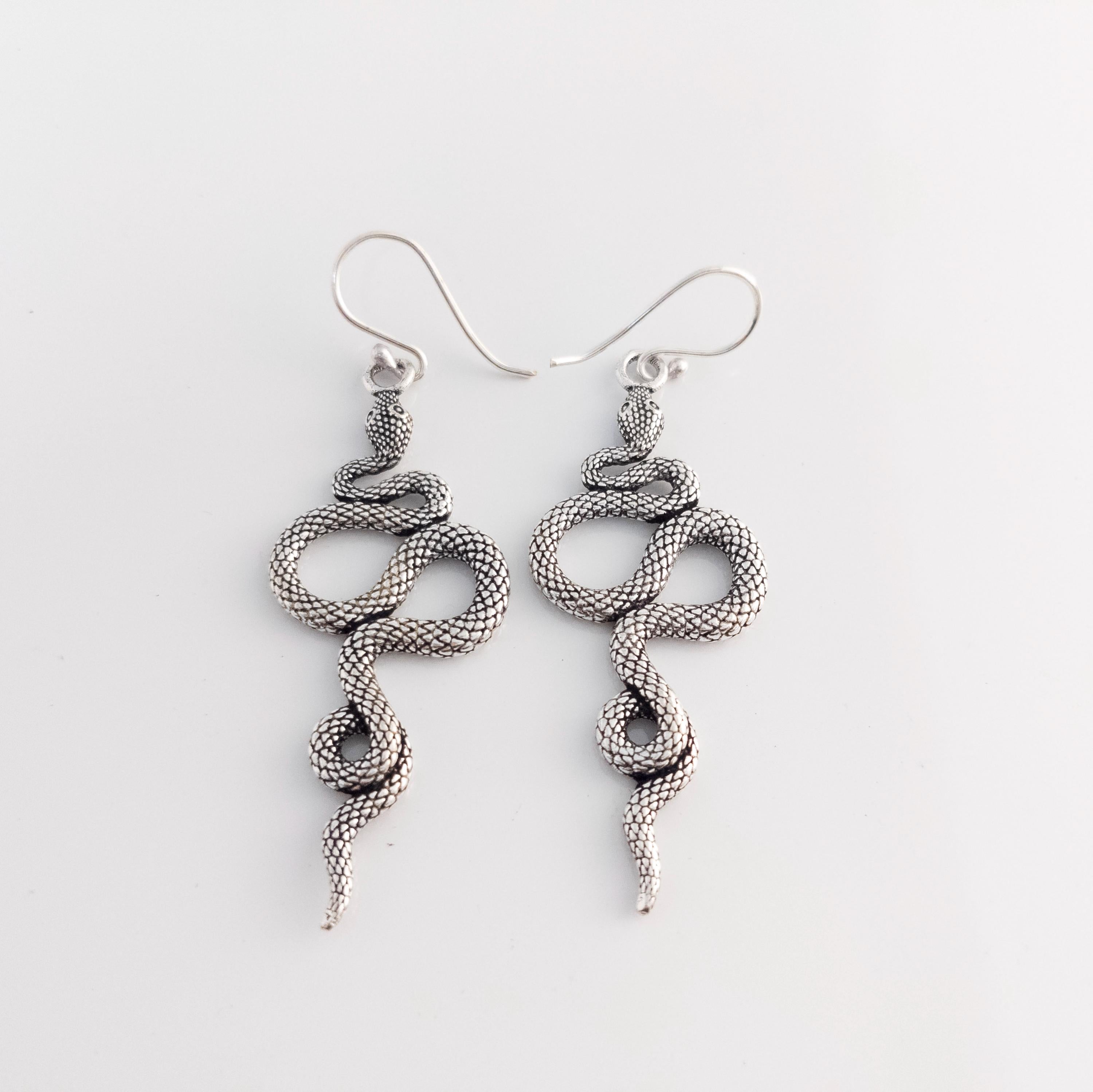 Brass Snake Dangle Earrings, Bohemian Jewelry