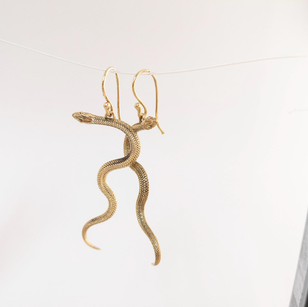 Brass Snake Earrings: Bohemian Gold Statement Jewelry