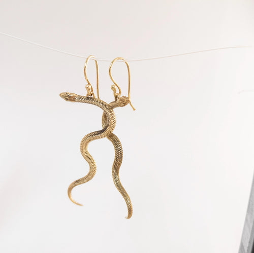 Brass Snake Earrings: Bohemian Gold Statement Jewelry