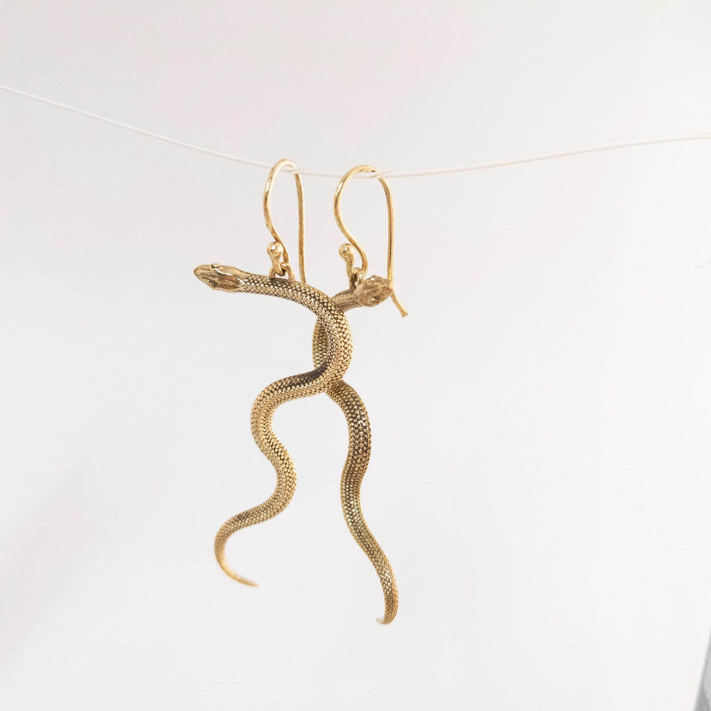 Brass Snake Earrings: Bohemian Gold Statement Jewelry