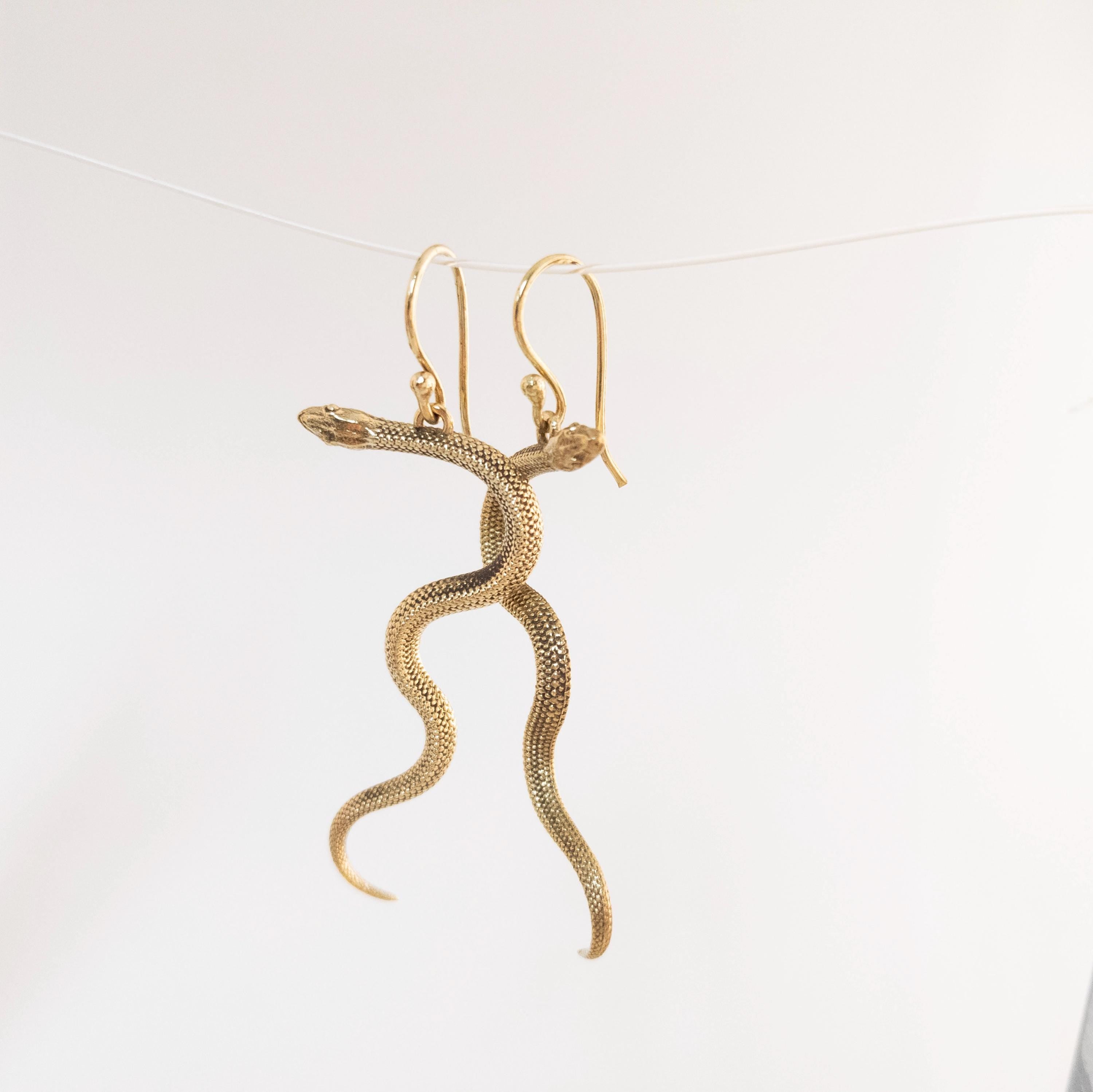 Brass Snake Earrings: Bohemian Gold Statement Jewelry