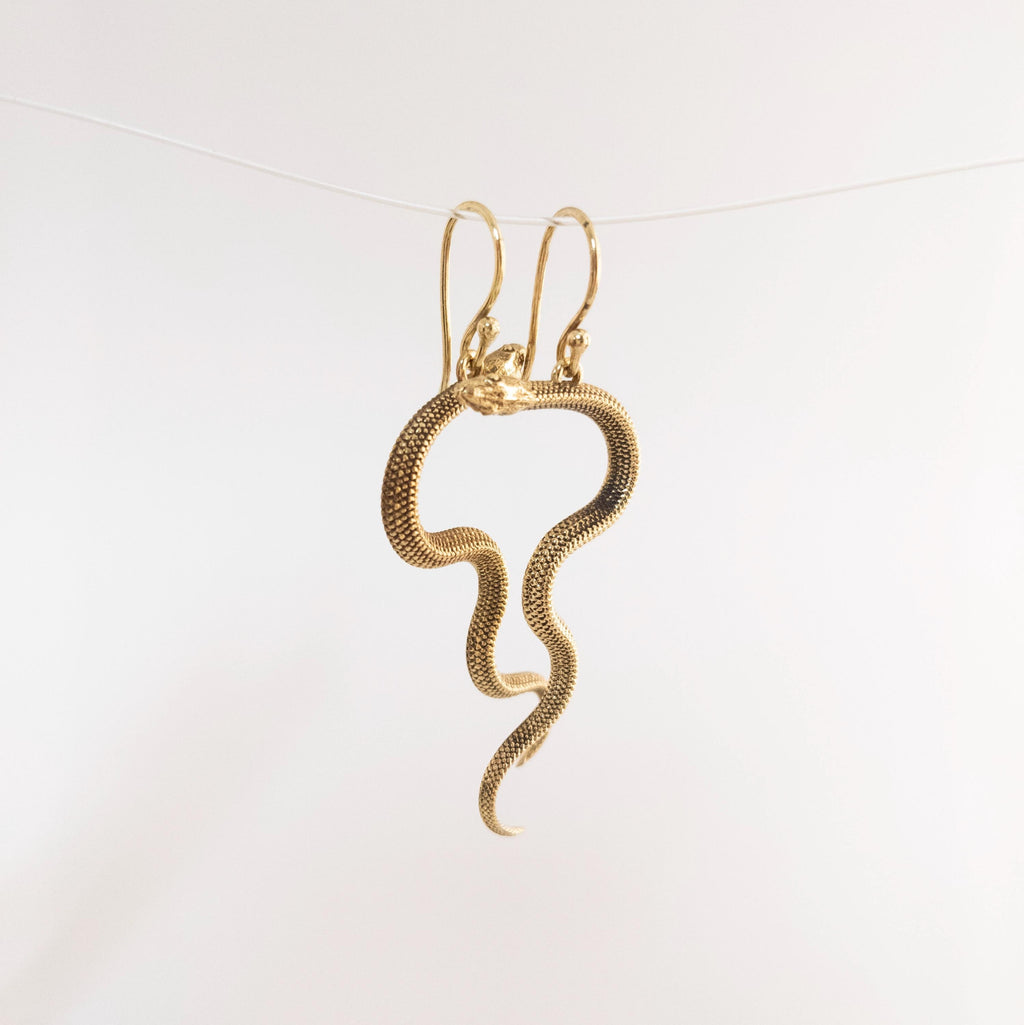 Brass Snake Earrings: Bohemian Gold Statement Jewelry