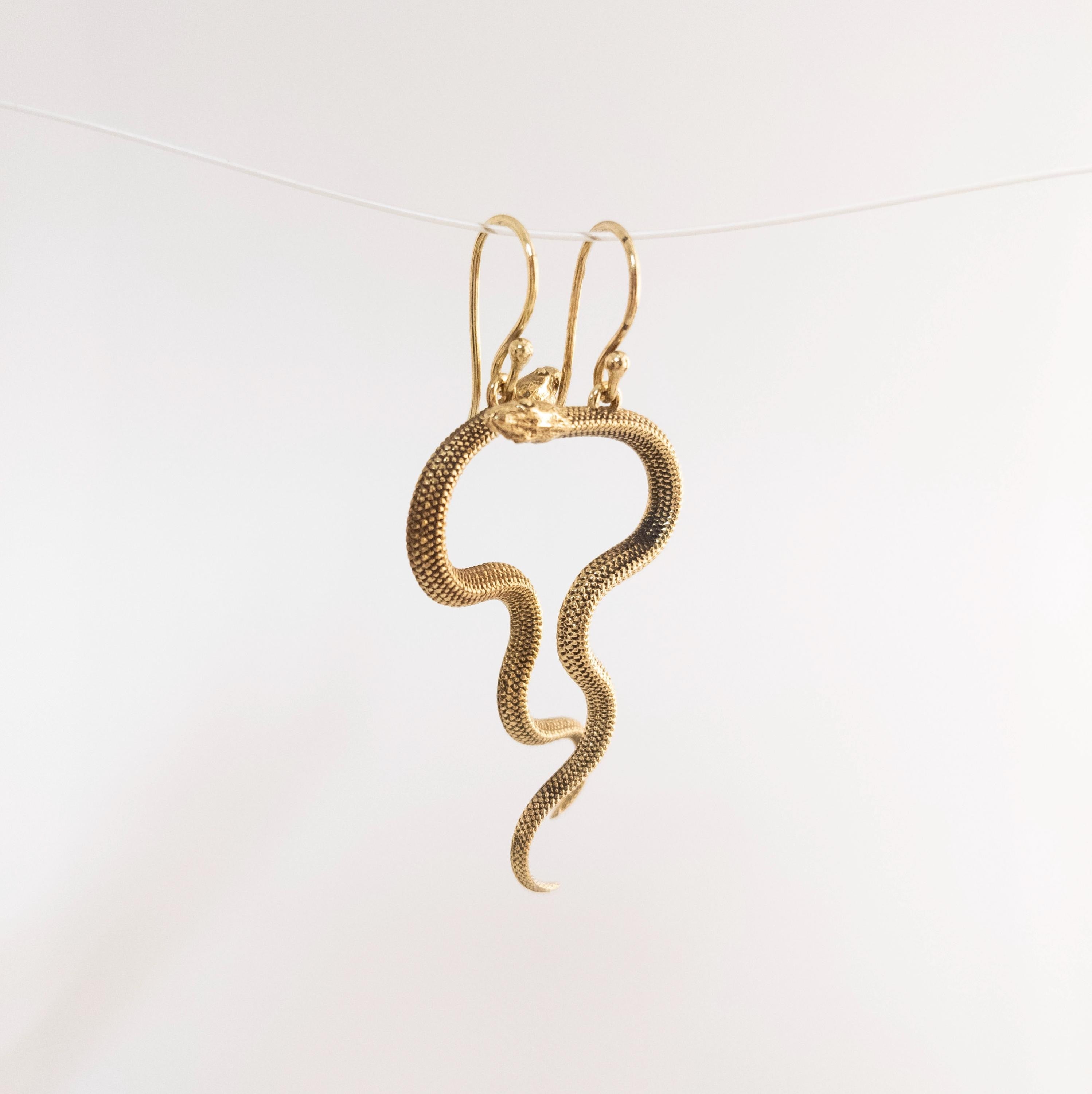 Brass Snake Earrings: Bohemian Gold Statement Jewelry