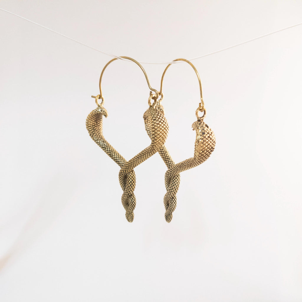 Bohemian Brass Snake Earrings, Southwest Statement Jewelry