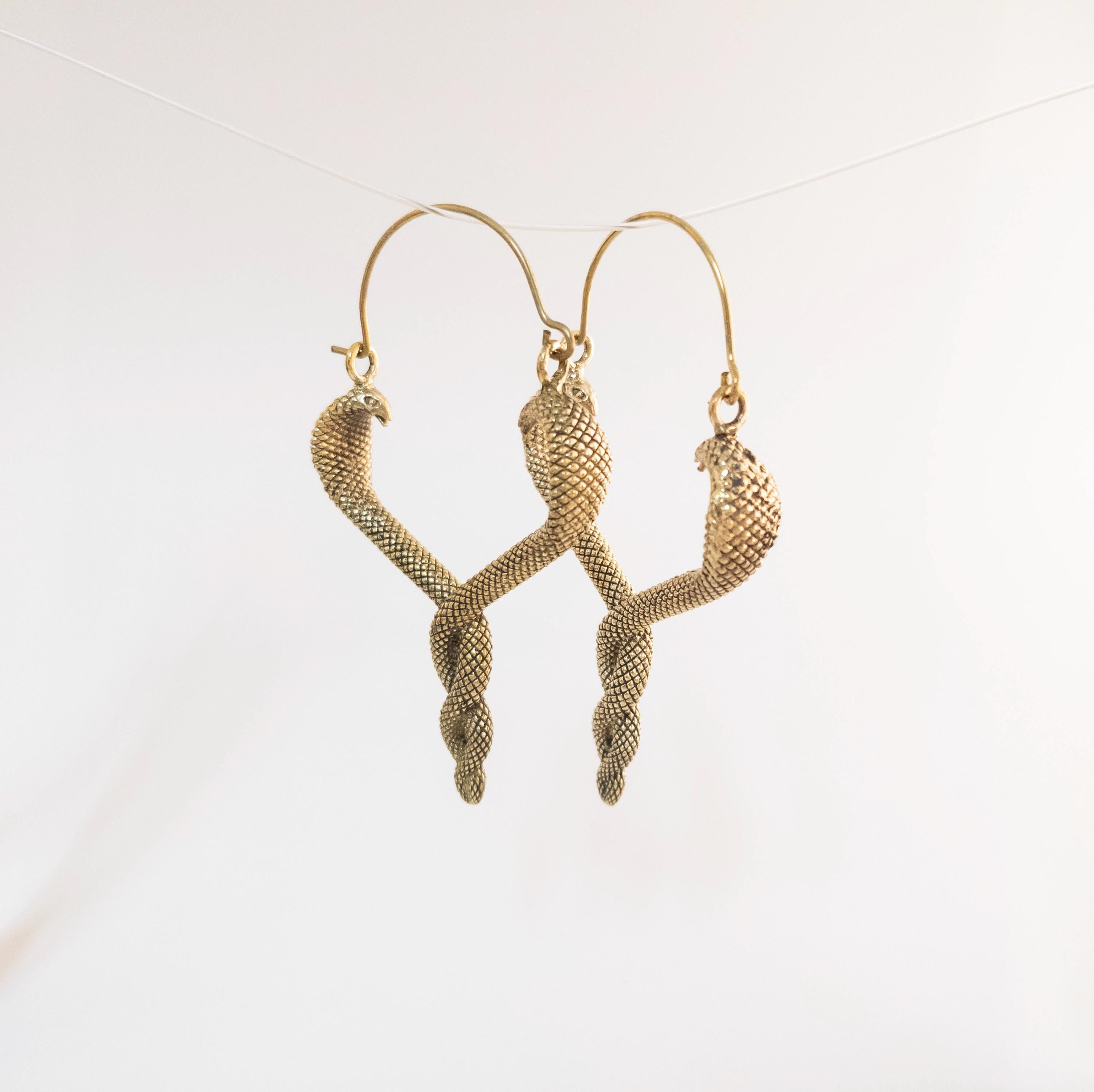 Bohemian Brass Snake Earrings, Southwest Statement Jewelry