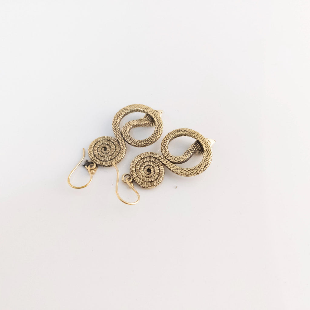 Bohemian Brass Snake Earrings, Statement Jewelry