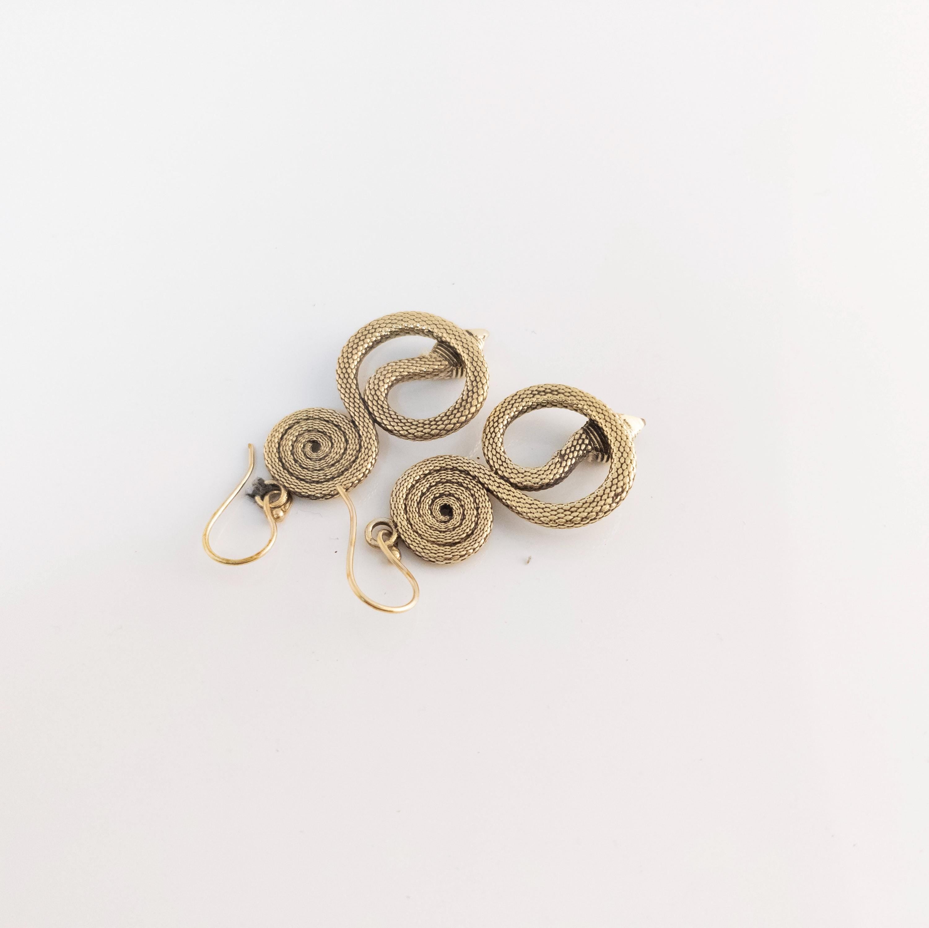 Bohemian Brass Snake Earrings, Statement Jewelry