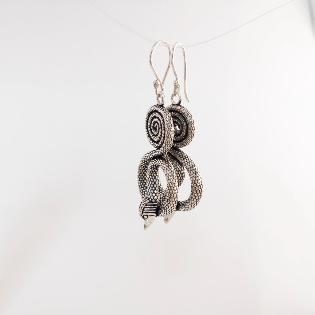 Bohemian Brass Snake Earrings, Statement Jewelry