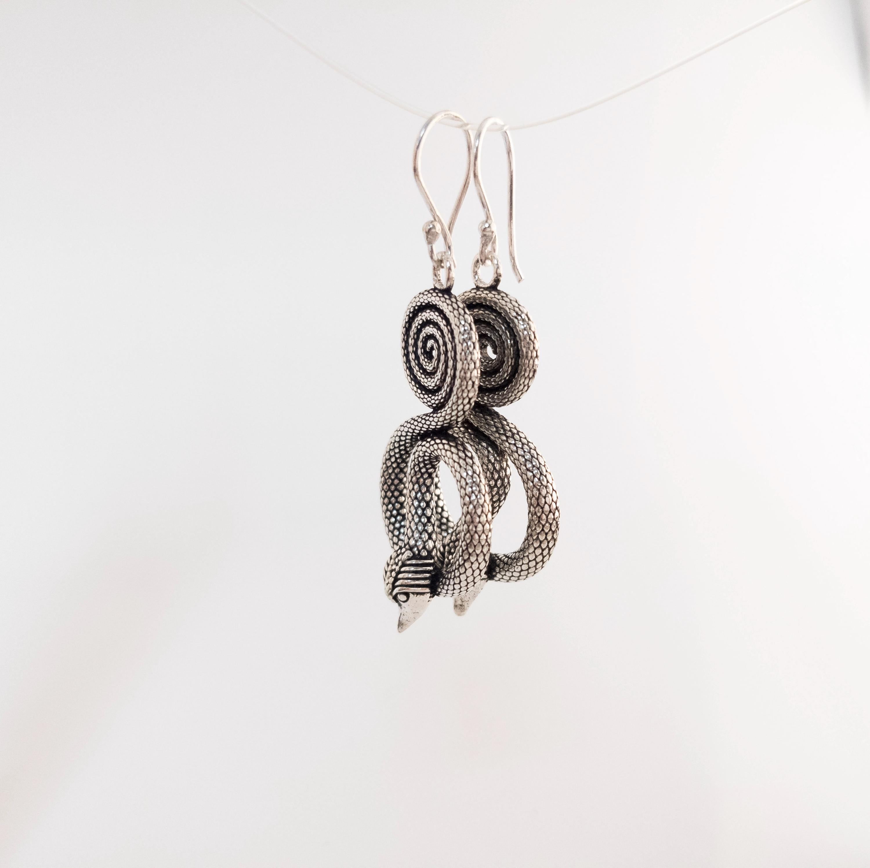Bohemian Brass Snake Earrings, Statement Jewelry