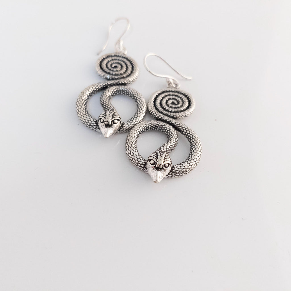 Bohemian Brass Snake Earrings, Statement Jewelry