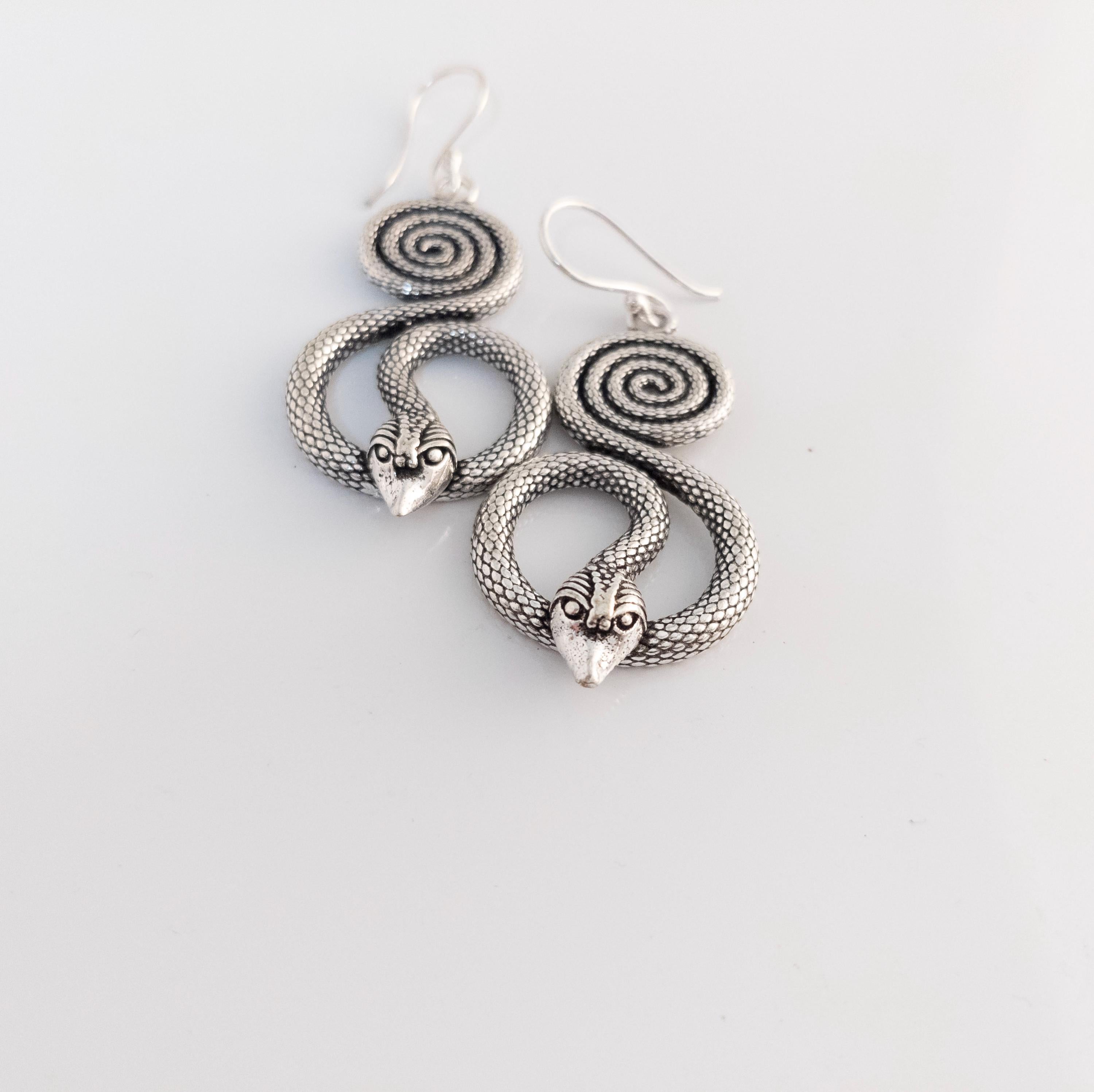 Bohemian Brass Snake Earrings, Statement Jewelry